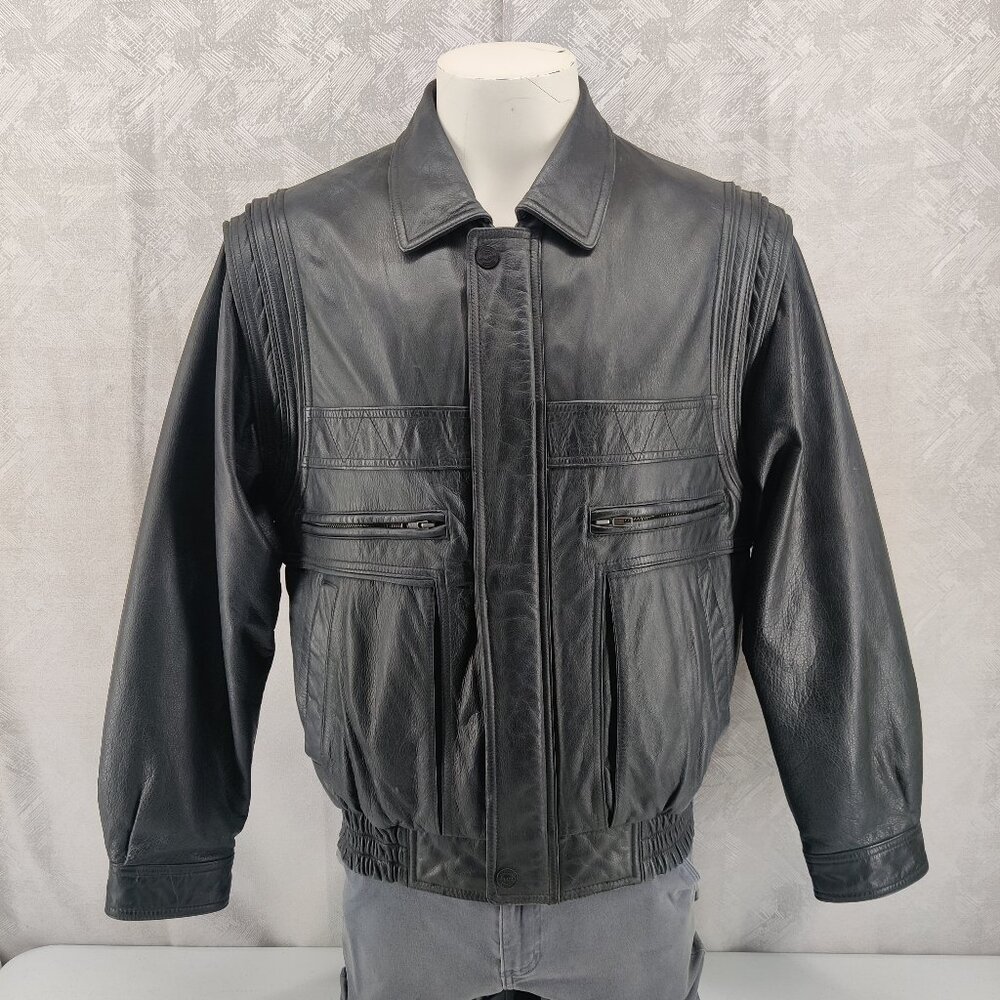 Wilsons Leather Jacket Mens Medium Black Leather Bomber Zip Thinsulate Liner‎